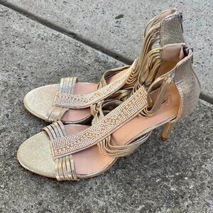 BELLA LUMA Metallic Gold Rhinestone Platform Heels - Size 11